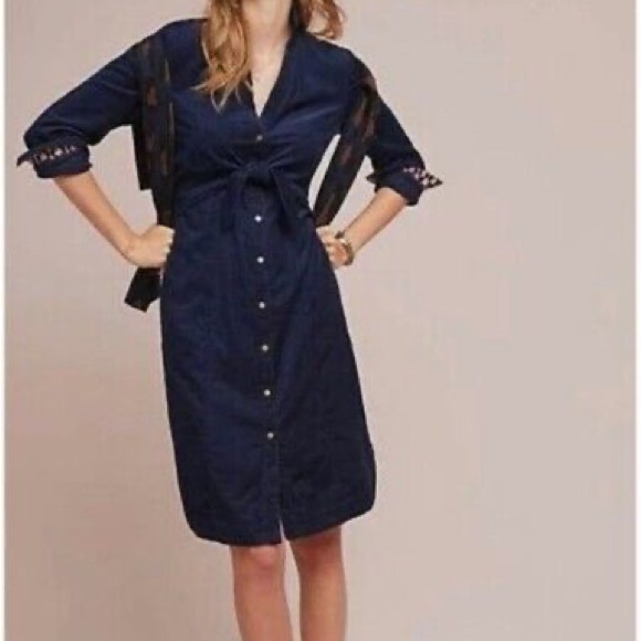 Maeve by Anthropologie tie front navy corduroy dress. Size 4. - Picture 5 of 5